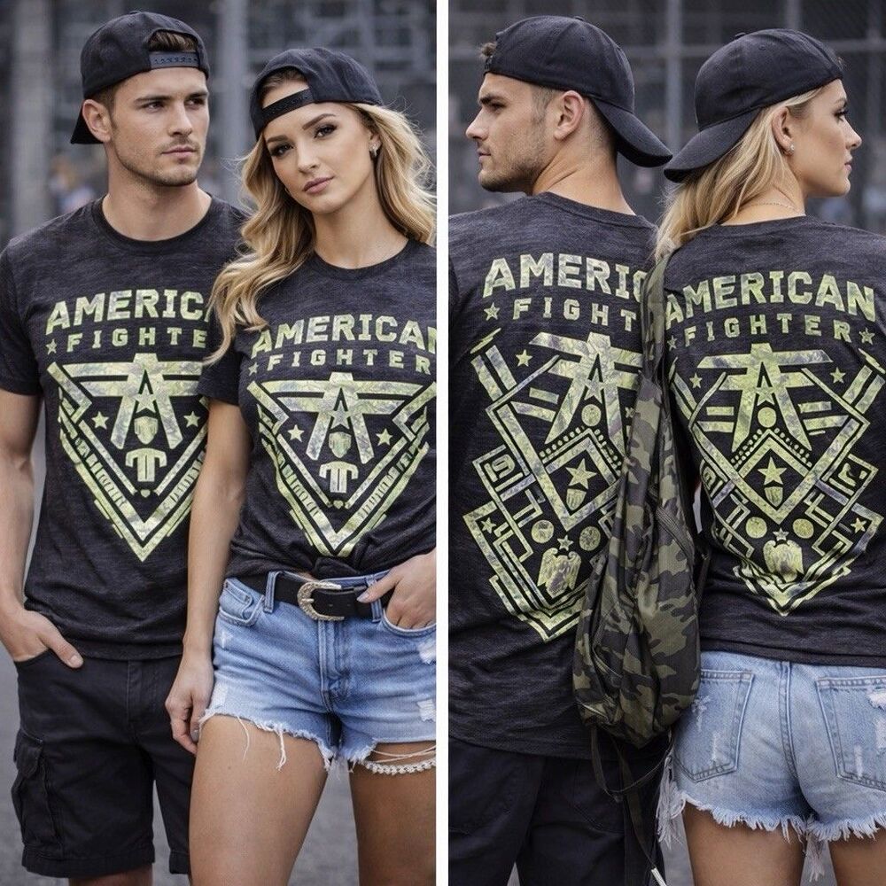 American Fighter Graphic T Shirt XS Gray Burnout Eagle Double Print Buckle Biker